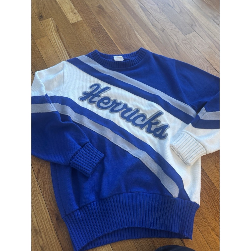 Vintage Herricks‎ High School Blue White Cheerleader Sweater Embroidered XL NY